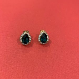 Emerald and cubic zirconia stud earrings